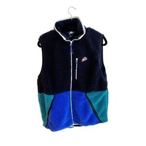 Nike Panelled Logo Patch Sherpa Fleece Vest Bodywarm Gilet Zip Jacket Sz Medium